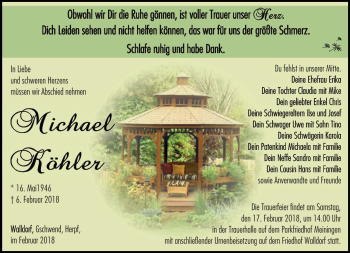 Traueranzeige von Köhler Michael von Südthüringer Presse