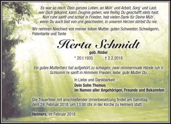 Traueranzeige von Herta Schmidt von Südthüringer Presse