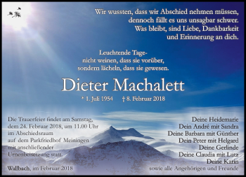 Traueranzeige von Dieter Machalett von Südthüringer Presse