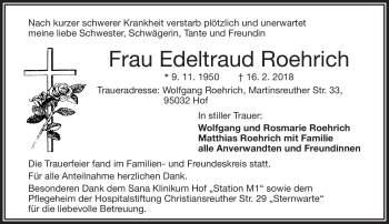 Traueranzeige von Edeltraud Röhrich von Frankenpost