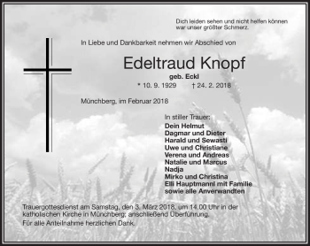 Traueranzeige von Edeltraud Knopf von Frankenpost
