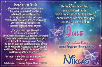 Traueranzeige von Niklas Vohlmann von Südthüringer Presse
