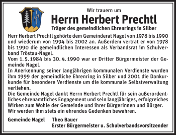 Traueranzeige von Herbert Prechtl von Frankenpost