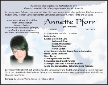 Traueranzeige von Annette Pforr von Südthüringer Presse