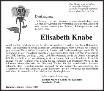 Traueranzeige von Elisabeth Knabe von Südthüringer Presse