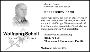 Traueranzeige von Wolfgang Scholl von Südthüringer Presse