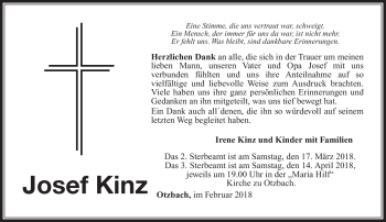 Traueranzeige von Josef Kinz von Südthüringer Presse