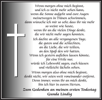 Traueranzeige von Gunda Lindig von Frankenpost