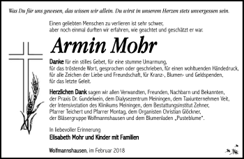 Traueranzeige von Armin Mohr von Südthüringer Presse