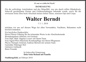 Traueranzeige von Walter Berndt von Südthüringer Presse