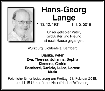 Traueranzeige von Hans-Georg Lange von Neue Presse Coburg