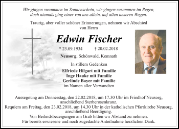 Traueranzeige von Edwin Fischer von Frankenpost