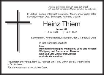 Traueranzeige von Heinz Thiem von Frankenpost