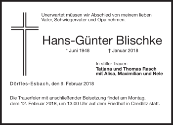 Traueranzeige von Hans-Günter Blischke von Neue Presse Coburg