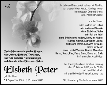Traueranzeige von Eslbeth Peter von Südthüringer Presse