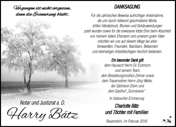Traueranzeige von Harry Bätz von Südthüringer Presse