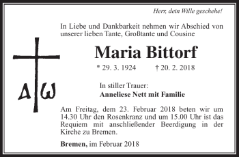 Traueranzeige von Maria Bittorf von Südthüringer Presse
