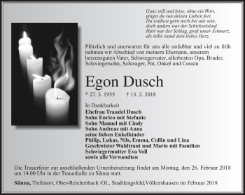 Traueranzeige von Egon Dusch von Südthüringer Presse