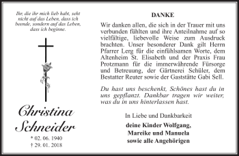 Traueranzeige von Christina Schneider von Südthüringer Presse
