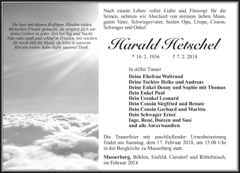 Traueranzeige von Harald Hetschel von Südthüringer Presse