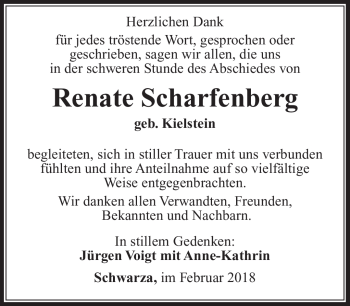 Traueranzeige von Renate Scharfenberg von Südthüringer Presse