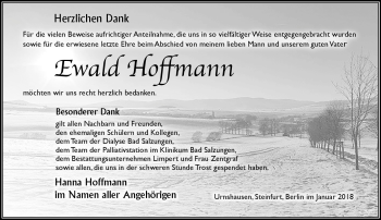Traueranzeige von Ewald Hoffmann von Südthüringer Presse