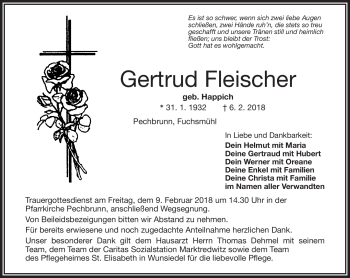 Traueranzeige von Gertrud Fleischer von Frankenpost