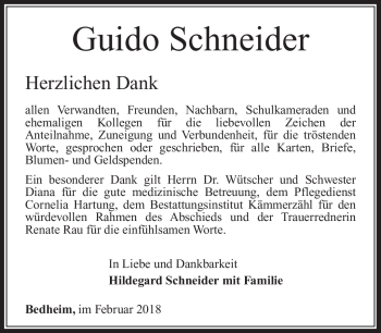 Traueranzeige von Guido Schneider von Südthüringer Presse