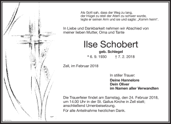 Traueranzeige von Ilse Schobert von Frankenpost