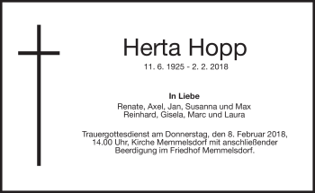 Traueranzeige von Herta Hopp von Neue Presse Coburg