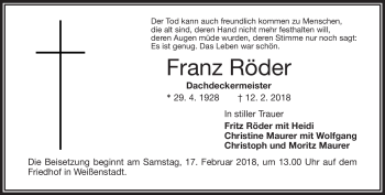 Traueranzeige von Franz Röder von Frankenpost