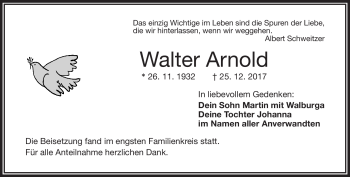 Traueranzeige von Walter Arnold von Frankenpost