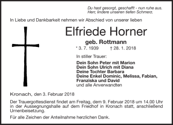 Traueranzeige von Elfriede Horner von Neue Presse Coburg