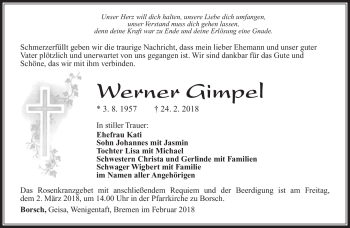 Traueranzeige von Werner Gimpel von Südthüringer Presse