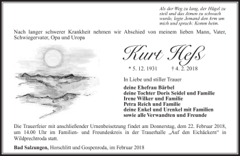 Traueranzeige von Kurt Heß von Südthüringer Presse