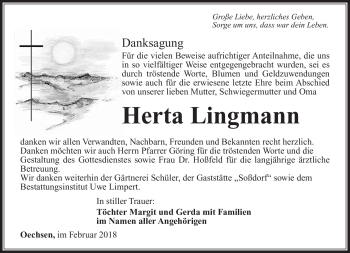 Traueranzeige von Herta Lingmann von Südthüringer Presse