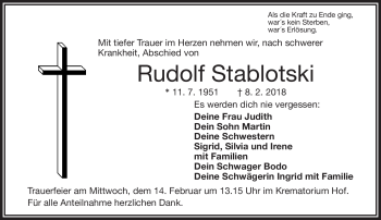 Traueranzeige von Rudolf Stablotski von Frankenpost