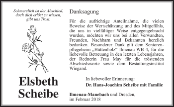 Traueranzeige von Elsbeth Scheibe von Südthüringer Presse