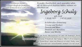 Traueranzeige von Ingeborg Schulz von Neue Presse Coburg