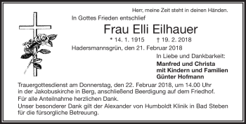 Traueranzeige von Elli Eilhauer von Frankenpost