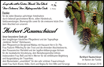Traueranzeige von Herbert Raumschüssel von Südthüringer Presse
