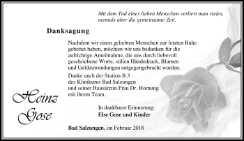 Traueranzeige von Heinz Gose von Südthüringer Presse