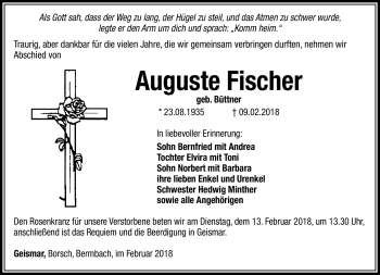Traueranzeige von Auguste Fischer von Südthüringer Presse