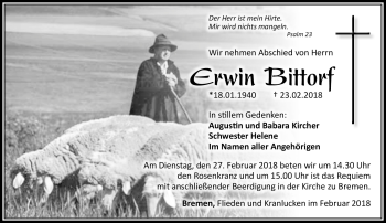 Traueranzeige von Erwin Bittorf von Südthüringer Presse