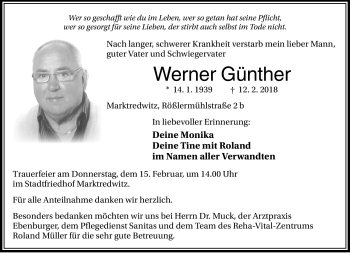 Traueranzeige von Werner Günther von Frankenpost