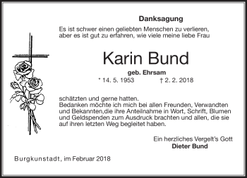 Traueranzeige von Karin Bund von Neue Presse Coburg