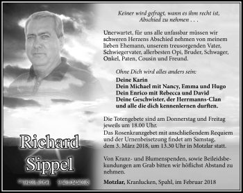 Traueranzeige von Richard Sippel von Südthüringer Presse