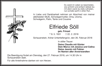Traueranzeige von Elfriede Söll von Frankenpost
