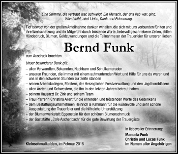 Traueranzeige von Bernd Funk von Südthüringer Presse
