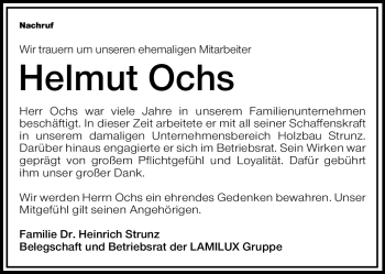 Traueranzeige von Helmut Ochs von Frankenpost